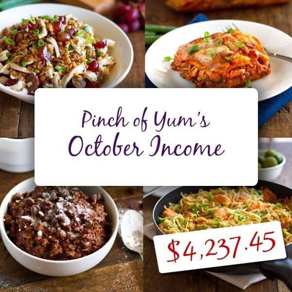 Pinch of Yum's October Income.