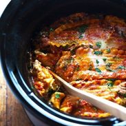 Super Easy Skinny Veggie Crockpot Lasagna - a handful of simple ingredients for a healthy family dinner. | https://belly-gone.fit