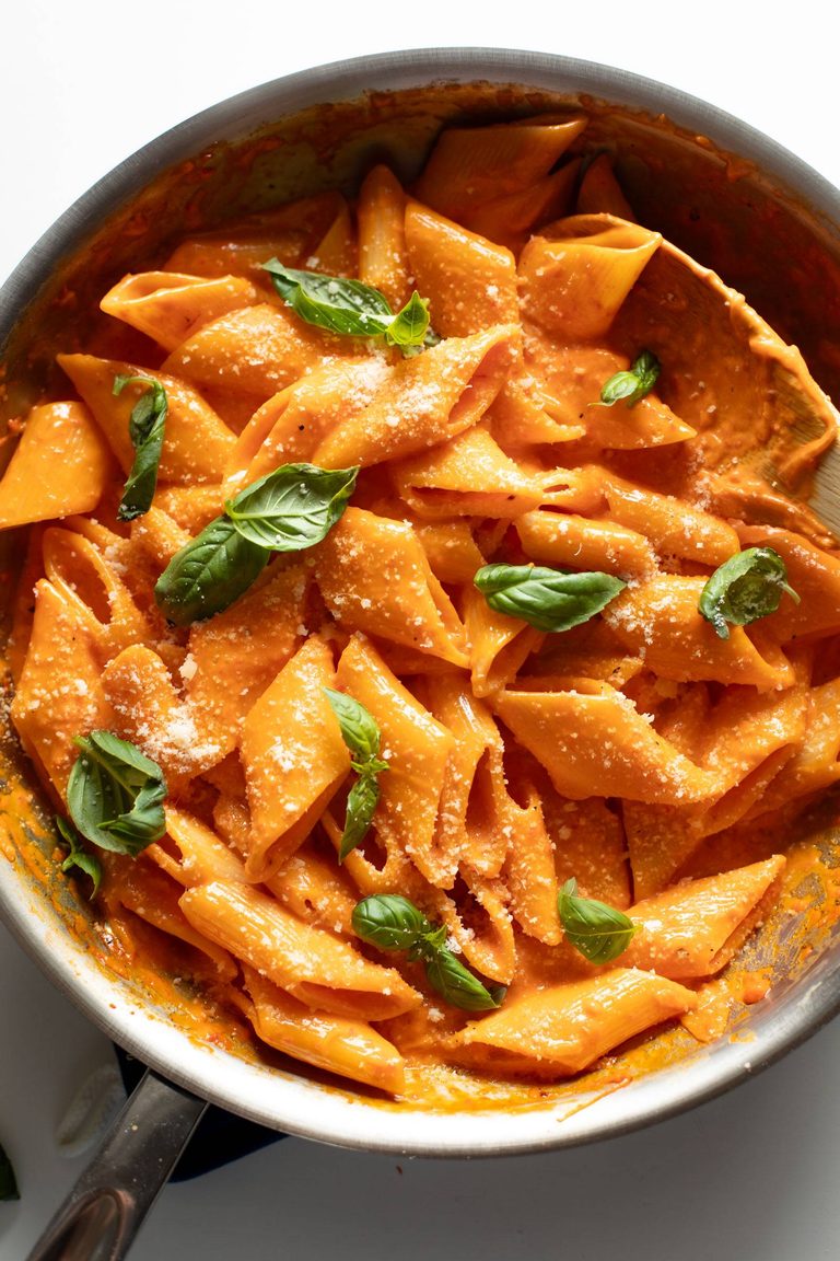 Roasted red pepper pasta.