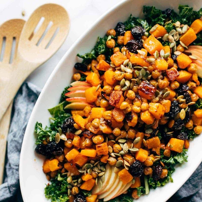 A picture of Squash Salad with Kale and Roasted Garlic Dressing