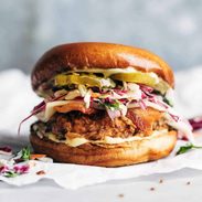 A sandwich with fried chicken.