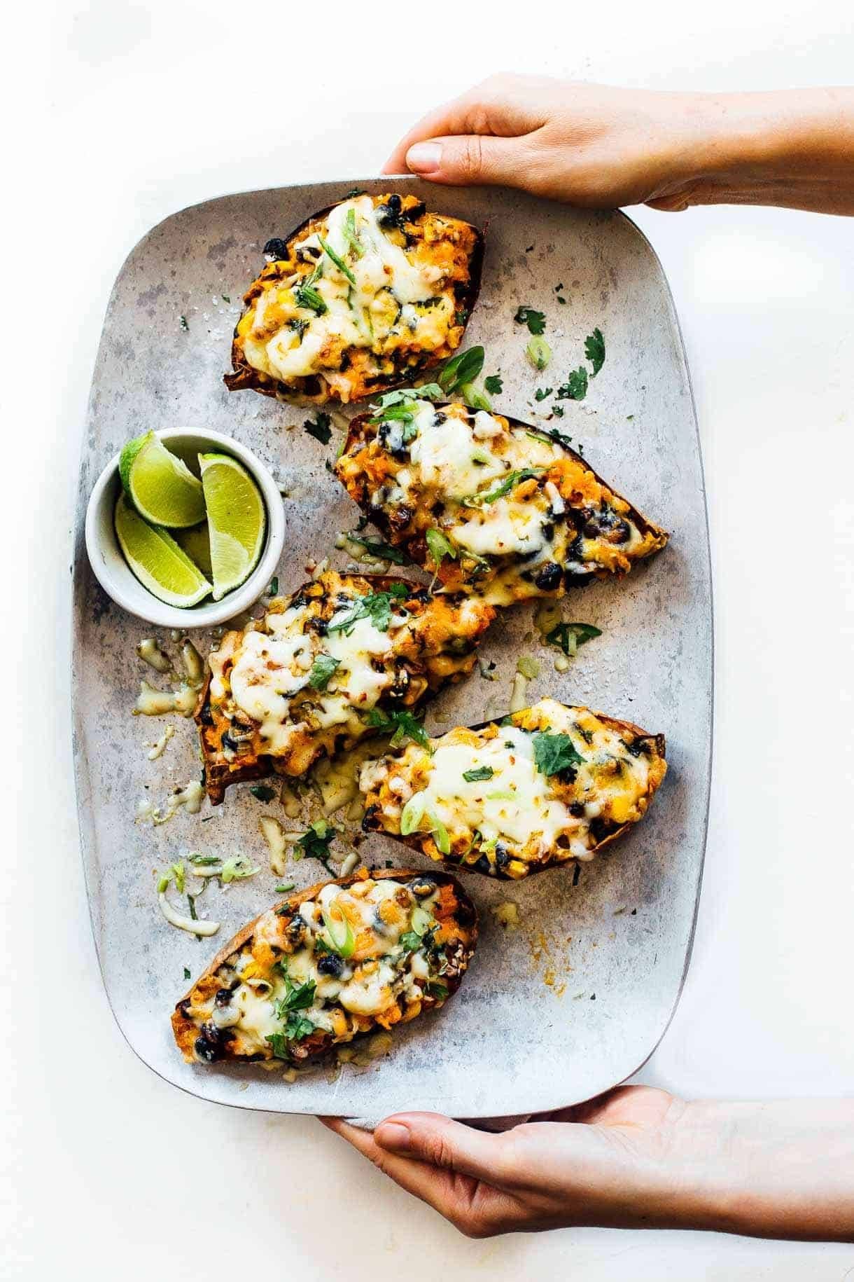Sweet potato skins on a serving plate.