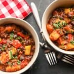 A bowl of food on a table