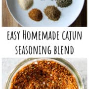 Small piles of spices on a white plate.