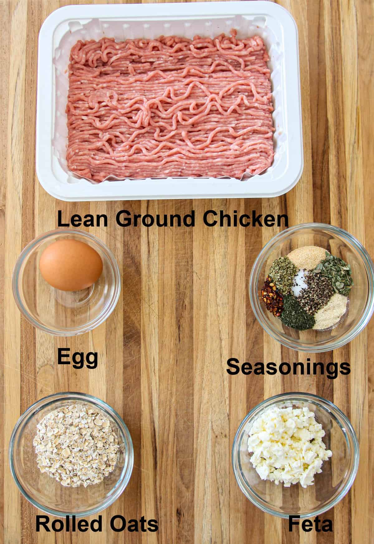 All of the ingredients for this recipe on a wooden board.