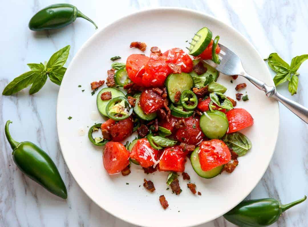 Watermelon Salad with Jalapeno & Bacon