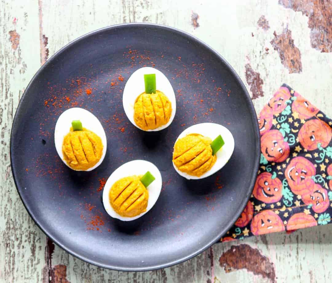 A plate of deviled eggs