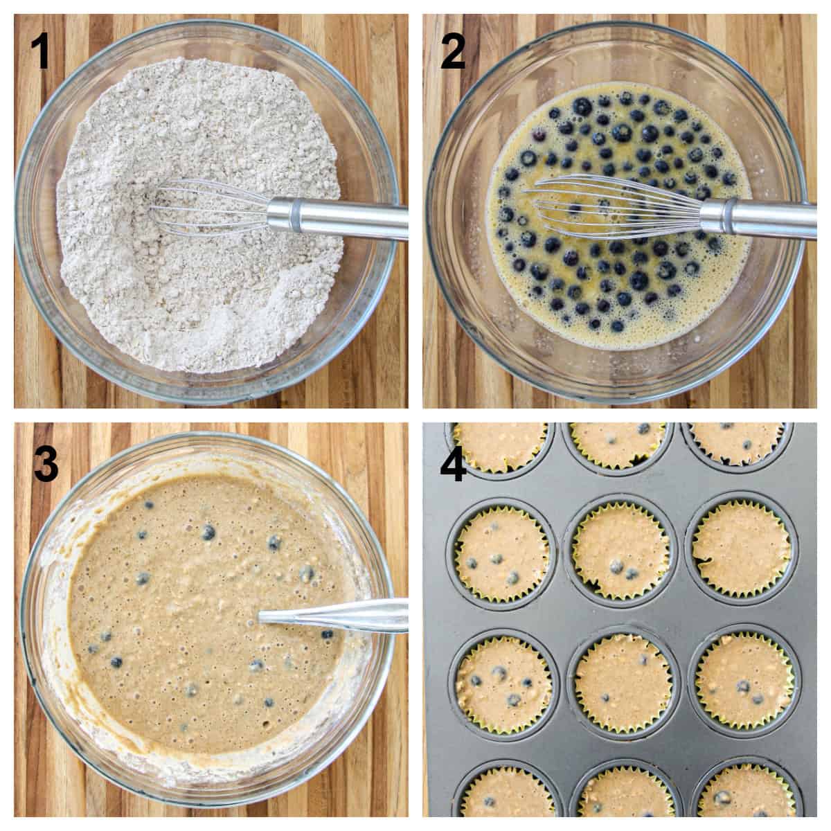 The first four steps involved in the recipe process.