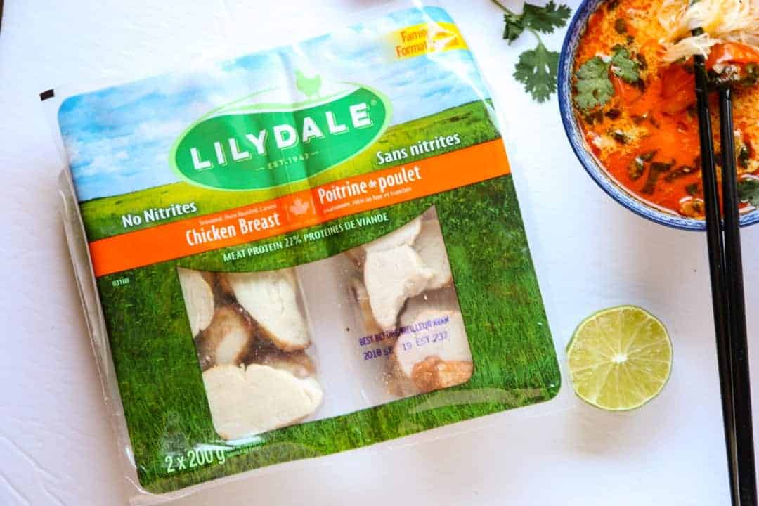 A package of cooked chicken breast slices