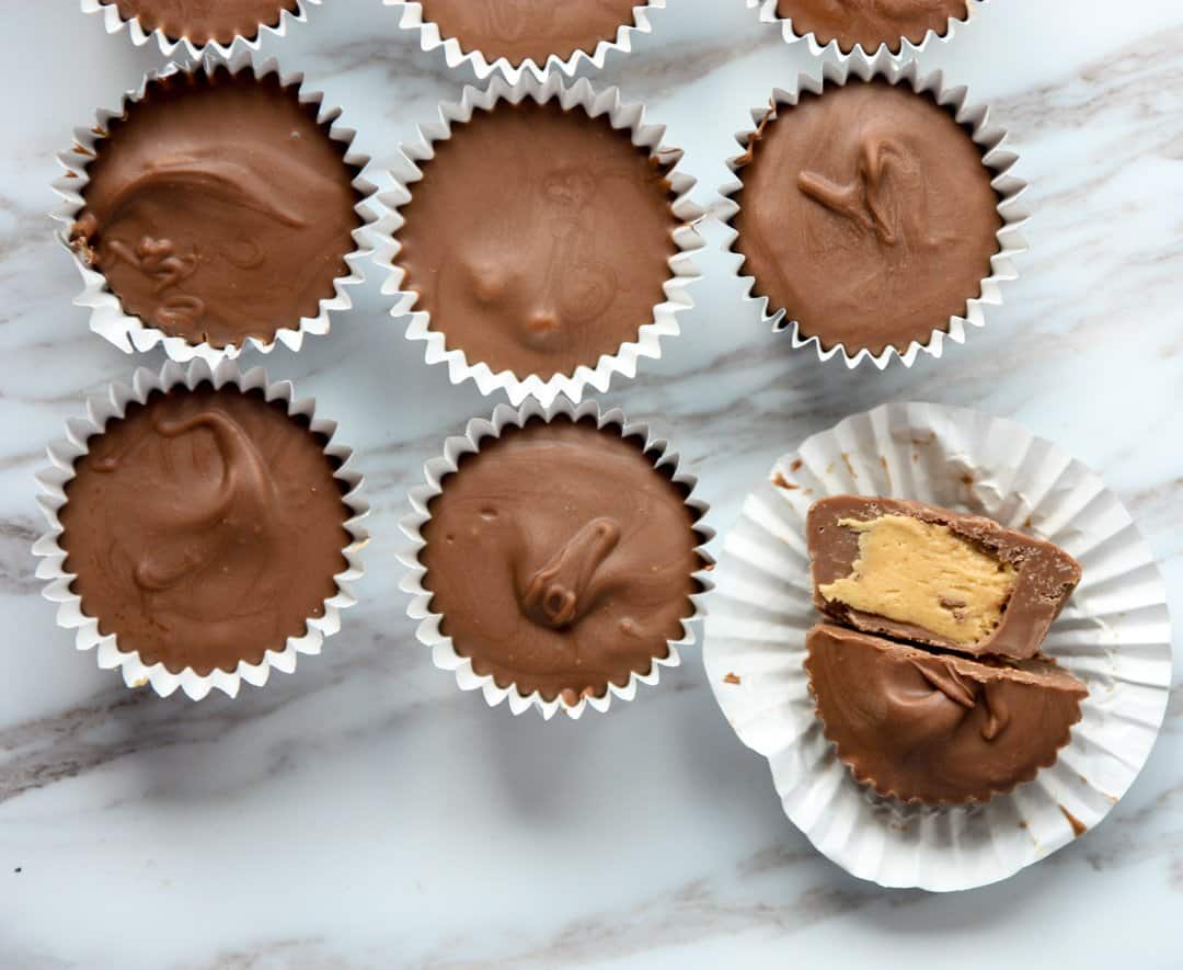 Peanut butter cup sliced in half