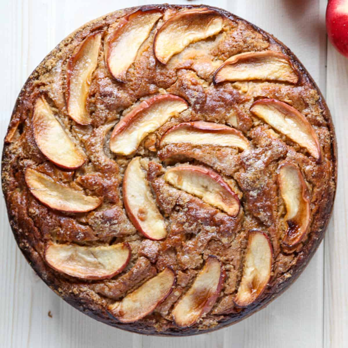 Top down view of an apple ricotta cake