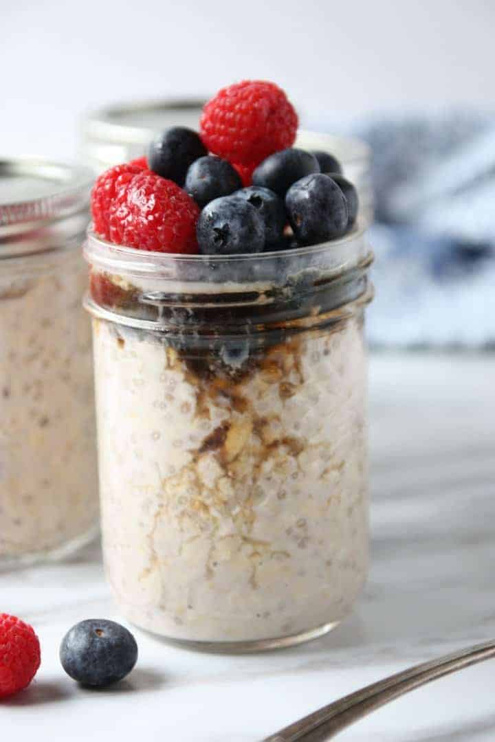 Overnight oats with blueberries and raspberries
