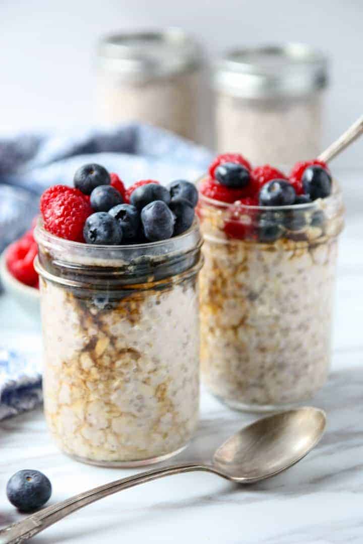 A close up of two jars of oatmeal