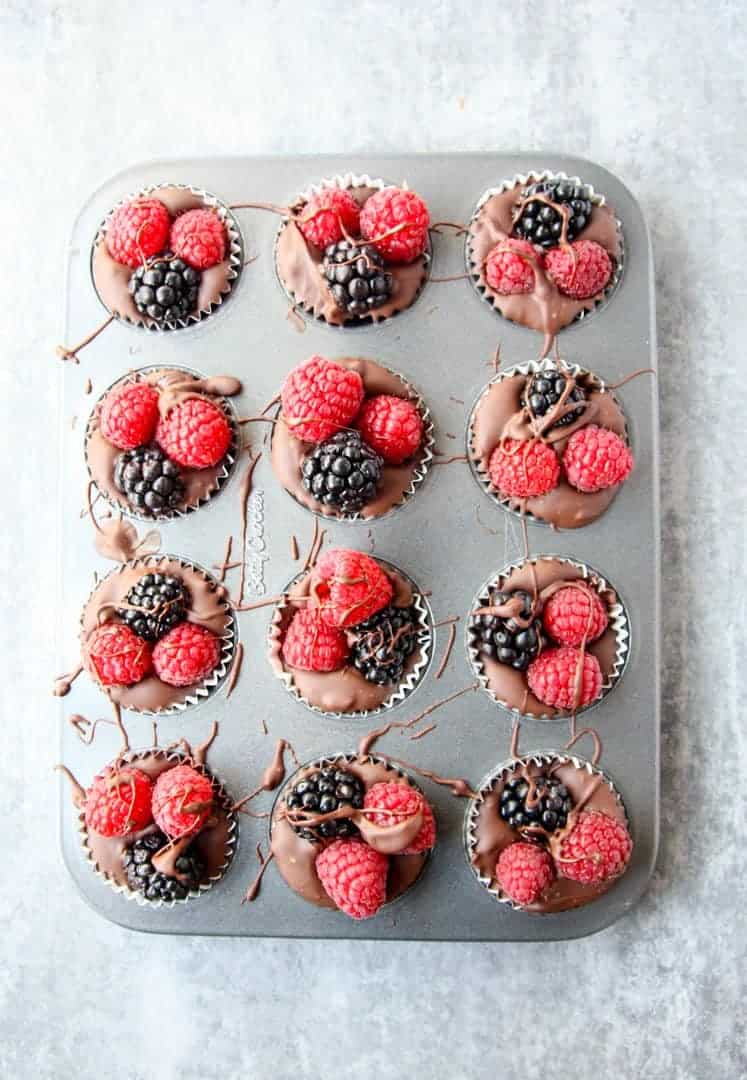 Chocolate and Berries in muffin tin cups