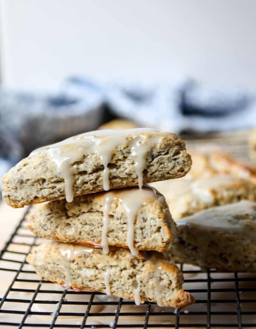stack of three glazed earl grey scones