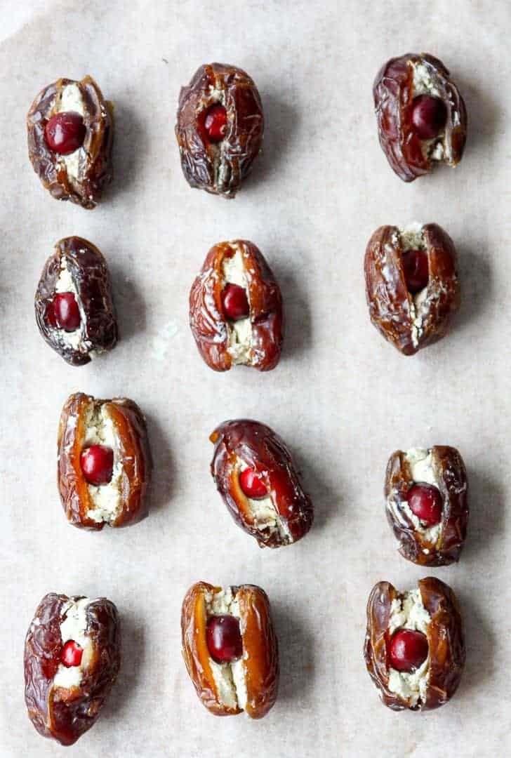 Dates stuffed with cheese and cranberries
