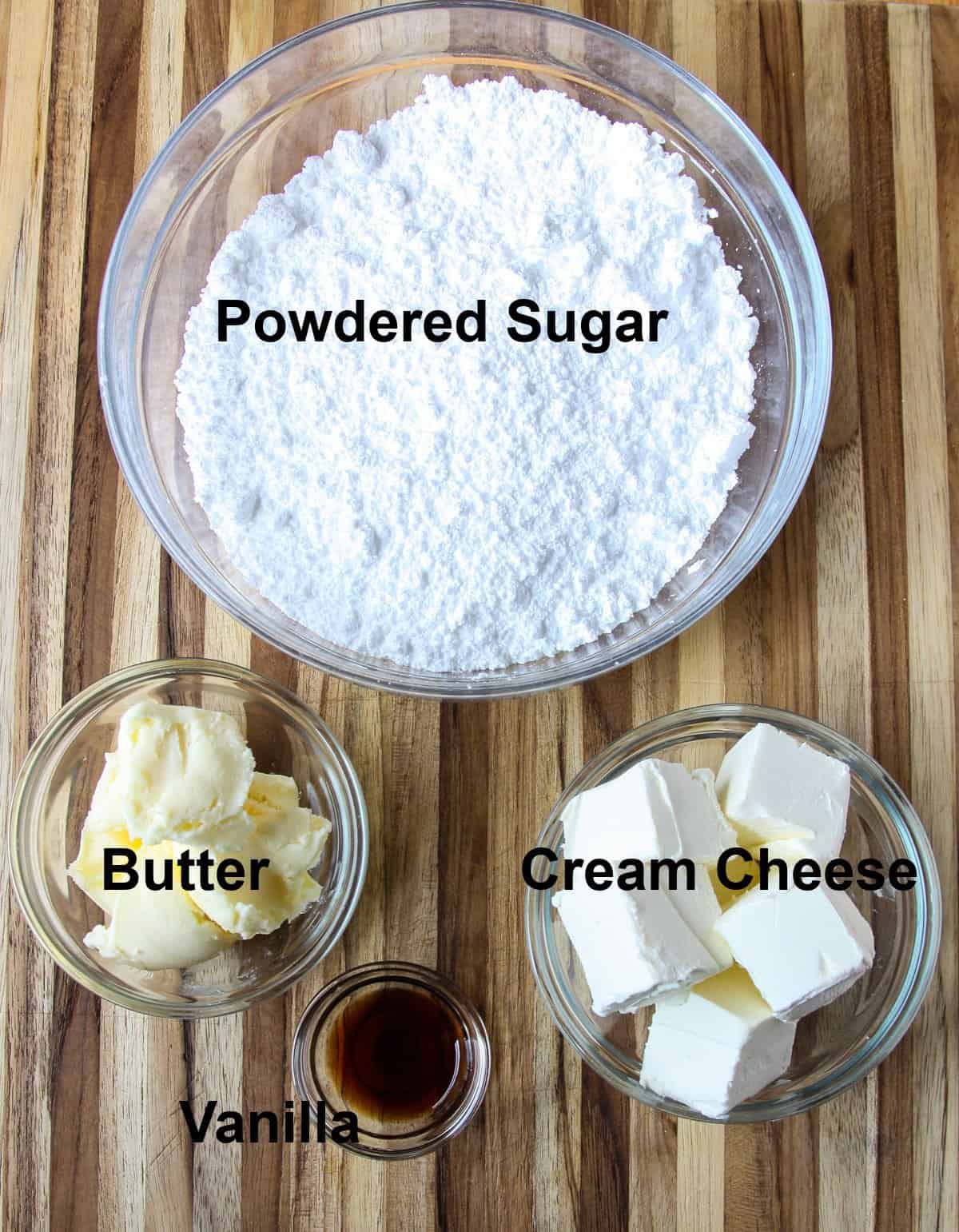 Ingredients for cream cheese frosting.