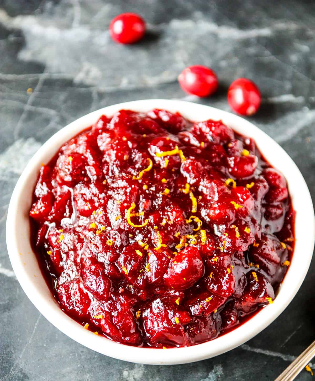 Grand Marnier cranberry sauce in a white dish.