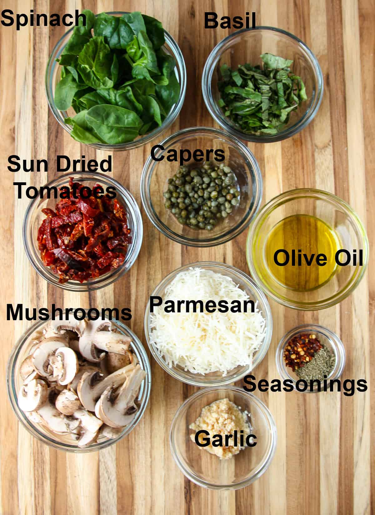 The rest of the recipe ingredients on a wooden cutting board.