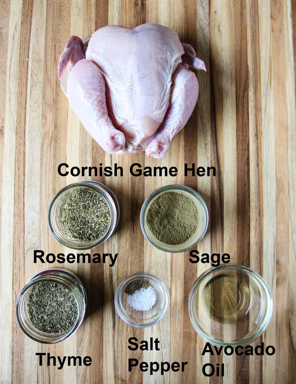 The ingredients for this recipe on a wood cutting board.