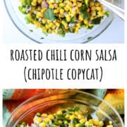 Roasted corn salsa in a glass bowl.