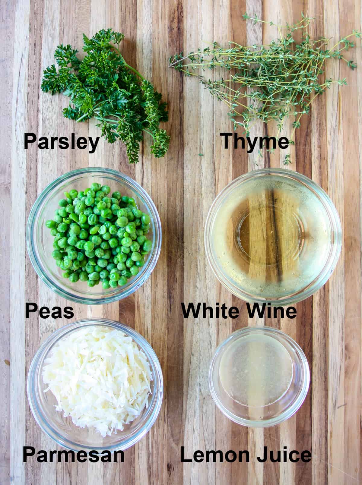The ingredients for finishing and garnishing the mushroom risotto.