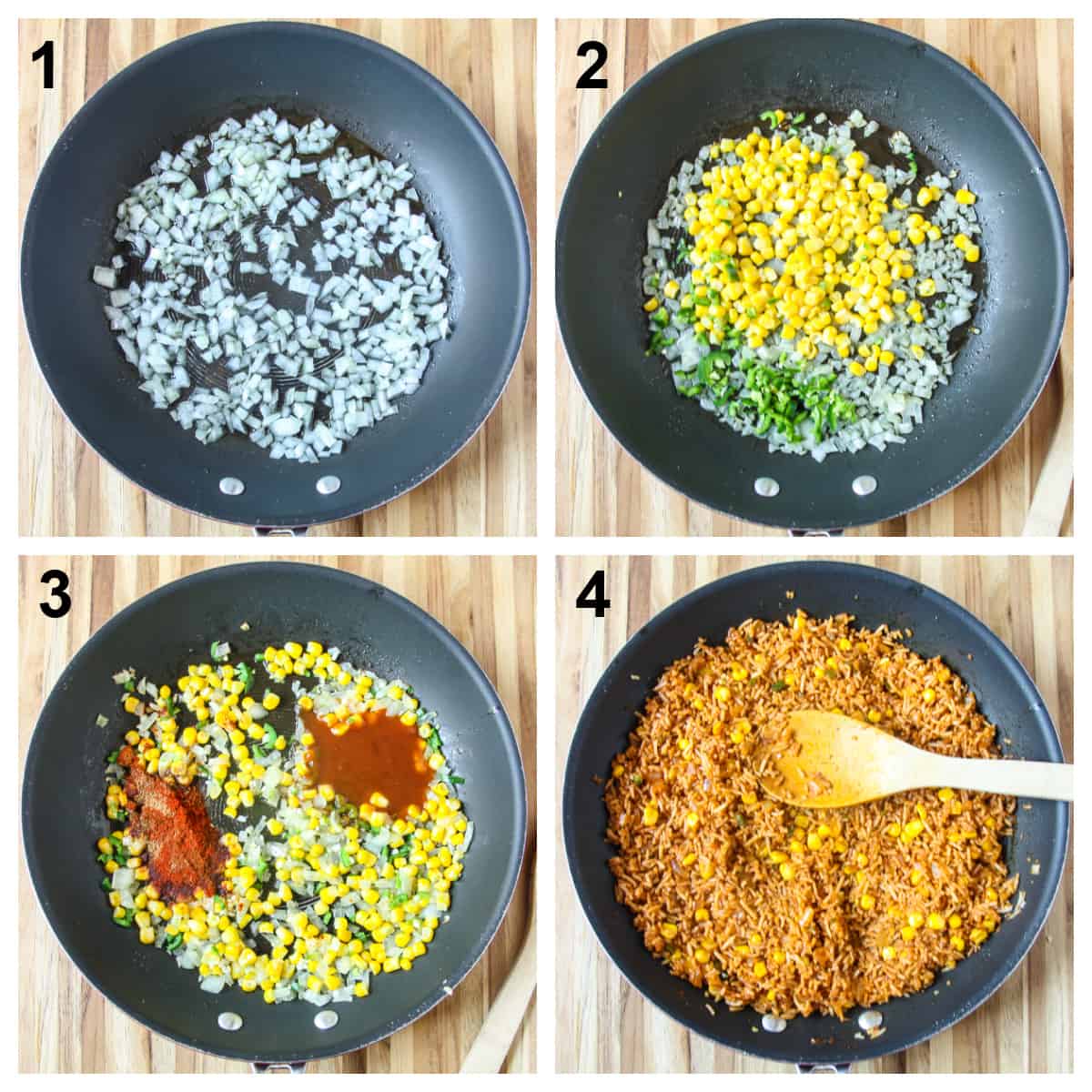 Process photos of the four steps involved in making this recipe.