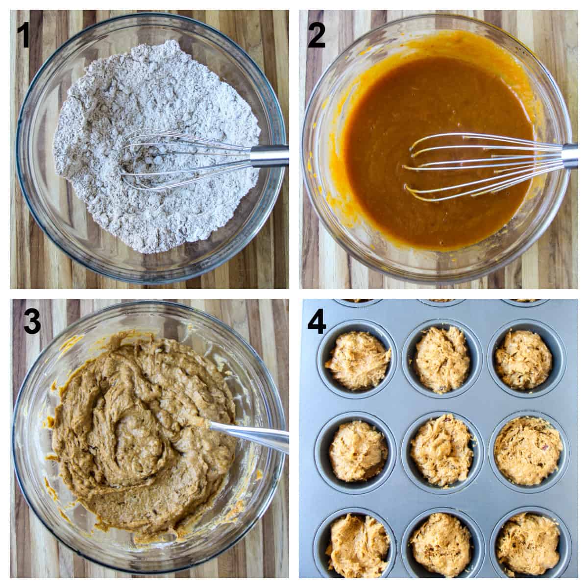 Step by step process for making the muffins.