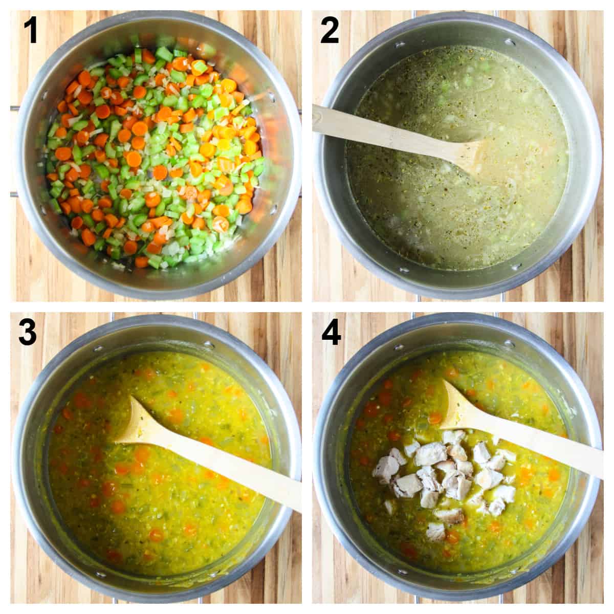 Steps one through four of the cooking process for this recipe.