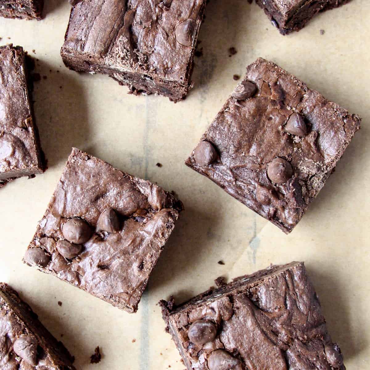 Mexican chocolate brownies on parchment paper.