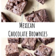 Mexican chocolate brownies spread out on parchment paper.