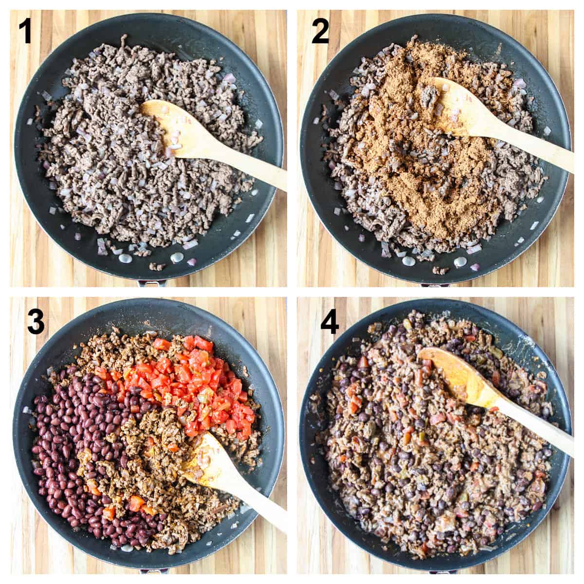 Photos of the recipe process in four steps.