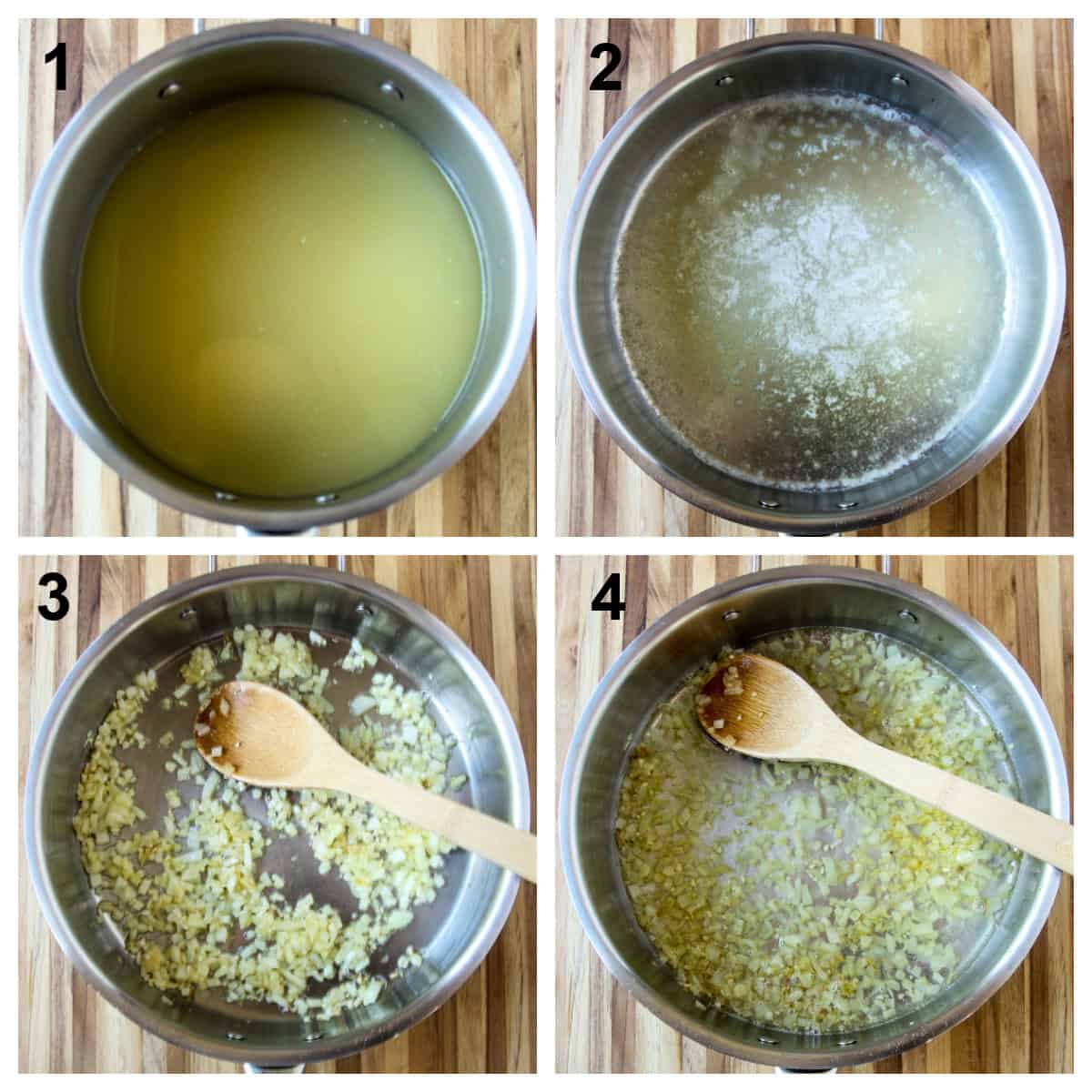 Steps one through four of the recipe process.