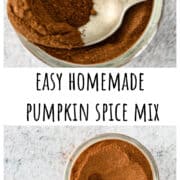 A spoon in a jar of pumpkin spice.